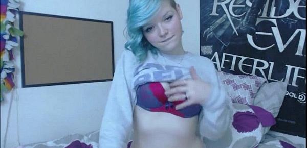  Sexy bluehaired smoking weed and showing herself